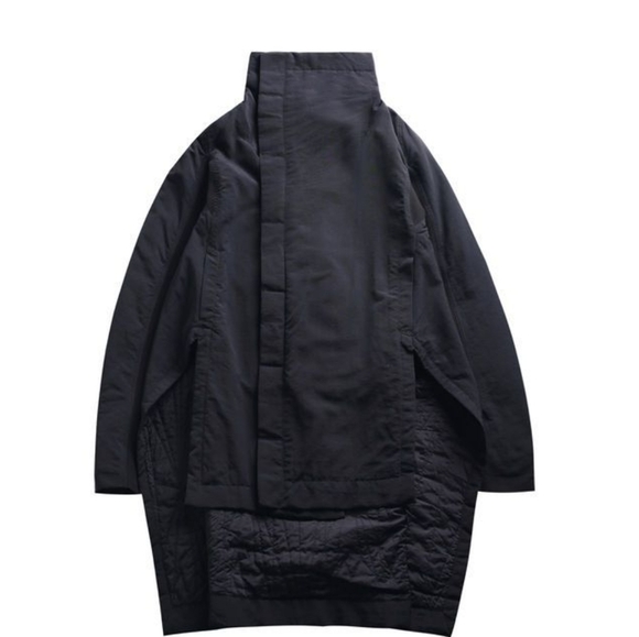 Simple Black-Turtleneck  Padded High Low Coat - Picture 12 of 16